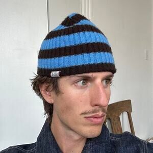 Vintage Y2K 00s Quiksilver Striped Surf Beanie Skullcap Hat